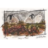 Sarah Hutton (1962 - ) - Sheep on Moors, lithograph, signed by the artist in pencil inscribed with
