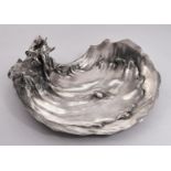 An Italian art nouveau pewter dish, early 20th c, cast from a model by Achille Gamba, in the form of