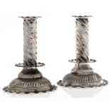 A pair of Victorian EPNS candlesticks, 1872-1896, the spiral stem on domed foot, 15.5cm h, by