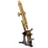 A brass compound microscope, Smith & Beck 6 Coleman St London, No 459, c1850, the limb on