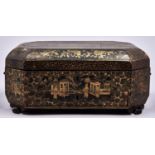 A Chinese black and gold export lacquer work box, with fitted interior and various contemporary