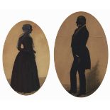 English Profilist, 19th c - Silhouettes of a Lady and a Gentleman, full length, cut paper, ink, wash