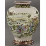 A Japanese Satsuma vase, 20th c, painted with women and children in a continuous landscape, 25cm h