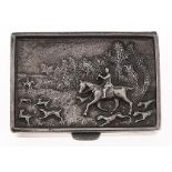 A Continental silver snuff box, 20th c, in 19th c English style, the lid cast with hunting scene,