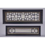 Two ebonised frames of 'Grand Tour' plaster casts of classical intaglios, 20th c, 18 x 50cm