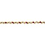 A gold ruby and diamond  bracelet, in 9ct gold, 5.8g Good condition
