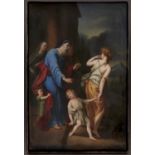 A German porcelain plaque, late 19th c, painted by Kiel, signed, after Adriaen van der Werff with