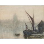 Andrew Archer Gamley, RSW (1869-1949) - Harbour Scene on a Misty Morning, signed, watercolour, 35