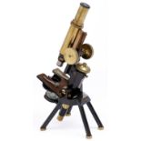 A brass portable compound microscope, J Swift & Son London W, Patent 24960, late 19th c, the limb on