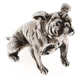 A Continental miniature silver model of a seated bulldog, 43mm l, 2.5cm h, import marked London