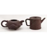A Chinese Yixing lotus teapot and a cylindrical example, cover and infuser,  lily teapot 7cm h Lily