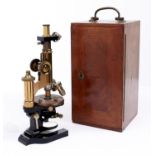 A brass compound microscope, E Leitz Wetzlar, No 69899, for C Baker 244 High Holborn London, early