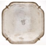 An Edward VIII silver salver, shaped square, on four feet, initialled C, 30 x 30cm, maker D & S,