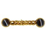 A  Victorian gold curb bar brooch, with banded agate terminals, adapted from other articles, 6.2g