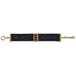 A  gold mounted black moire silk fob, c1930, marked 9c As new