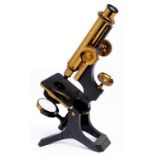 A brass compound microscope, W Watson & Sons 313 High Holborn London, No 4109, c1900, the limb on