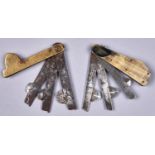 A three bladed horn veterinary fleam, Willm English Lewes, early 19th c and a bras three bladed