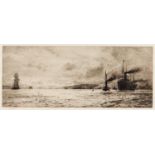 William Lionel Wyllie, RA, RE (1851-1931) - A Ship Leaving the Clyde, etching on wove with