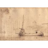 Clarkson Stanfield, RA (1793-1867) - A Sailing Barge; Scene on the Coast, a pair, pencil and brown