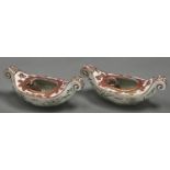 A pair of Kutani boat shaped vases with a fox in the guise of a boatman,   Meiji period, 26.5cm l,