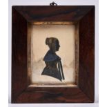 English Profilist, early 19th c - Silhouette of a Lady, ink, white and gold on card, 100 x 75mm,