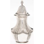 A George V silver sugar caster and cover, with wrythen bud knop, 16cm h, by Joseph Rodgers & Sons,