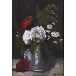 British School, 20th / 21st c - Still Life with Flowers in a Glass Vase, indistinctly signed, oil on