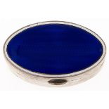 A George V oval silver and blue and white enamel trinket box, 64mm, by S Blanckensee & Son