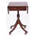 A mahogany drop leaf pedestal table, 20th c, in George III style, 46 x 74cm Good condition, on later