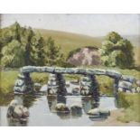 British School, 20th c - Clapper Bridge Dartmoor; An Old Farm, a pair, oil on board, 32 x 39cm (2)