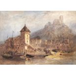 English School, 19th c - Scene on the Rhine, watercolour, 25.5 x 36cm Good condition