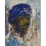 James Lawrence Isherwood (1917-1989) – The Blue Turban, signed, oil on hardboard, 44.5 x 34.5cm