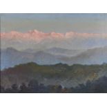 20th c School - Mountain Range at Dawn, signed VAN BUREN and inscribed "STUDIO", oil on canvas, 45 x