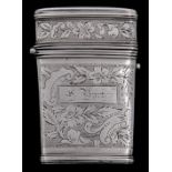 A Victorian silver lancet case,  with reeded borders and engraved with trailing flowers and foliage,