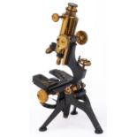 A brass compound microscope, W Watson & Sons 315 High Holborn London, No 3142, c1900, the limb on