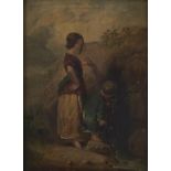 Victorian School - A Boy and Girl Fetching Water from a Well, with signature and date on the