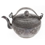 A Chinese silver teapot and cover, late 19th c, globular shape, with flush cover and double wire