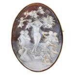 A  cameo  brooch, the oval shell carved with the birth of Venus, gold mount,  29.2g Natural