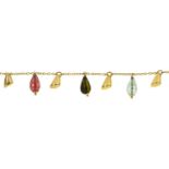 A tourmaline charm bracelet,  in 9ct gold, 7.7g Good condition