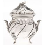 An Italian silver sugar bowl and cover, 20th c, in 18th c style, spirally fluted with ogee cover and