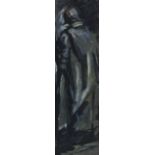 T O'Donnell, 20th c - The Sentinel, signed, oil on board, 35 x 10cm Good condition, beneath glass in