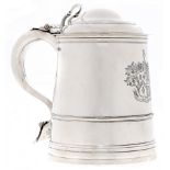 A George III silver tankard, of tapered form with ogee domed lid and chair-back thumbpiece, engraved
