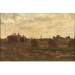 Emile Paul Felix Raisignier (1851-1932) - Haymaking, signed and dated 1891, oil on canvas, 28.5 x