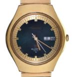 A Seiko gold plated gentleman's wristwatch, Quartz 4004, ref 0903-8007, with green dial, 38 x