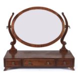 A Victorian mahogany toilet mirror, 56cm l Altered, plate slightly spotted