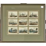 A set of nine early 19th c miniature French prints of Nottingham, lithographs, in contemporary