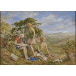 English School, 20th c - The Picnic, oil on board, 26 x 36.5cm Good condition