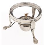 A Victorian silver kettle stand and spirit lamp, on three legs, 90mm diam, by Henry Stratford