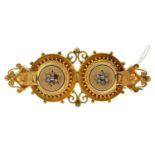 A Victorian diamond bar brooch, late 19th c, in gold, adapted from a pair of earrings, 8.7g Good