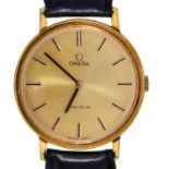 An Omega gold plated gentleman's wristwatch, 33mm, on leather strap with maker's buckle later